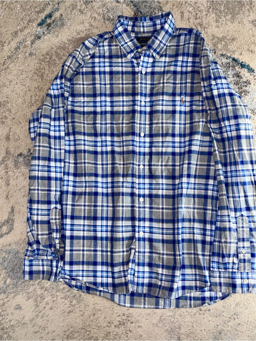 Polo by Ralph Lauren Blue and Gray Plaid Cotton Button-Down Shirt